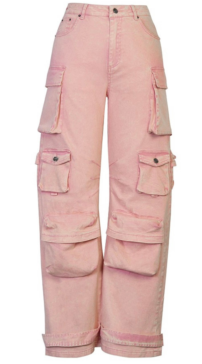 Cargo Denim Jeans (Pink)
