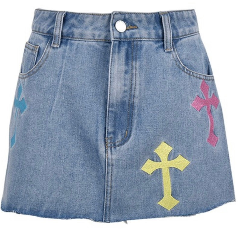 Cross Denim Skirt